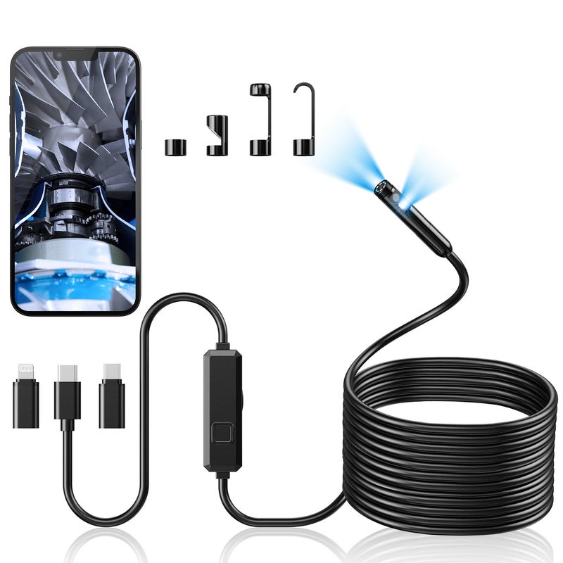 Acoath Store Endoscope Camera with Light, Dual-Lens 1920P HD Borescope with 8 Adjustable LED Lights, IP67 Waterproof Boroscope Inspection Tools, 33ft Semi-Rigid Snake Camera for iOS & Android - Image 1